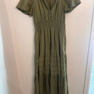Anthropologie Olive Green Tiered Maxi Dress